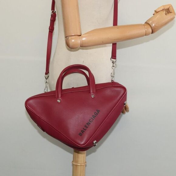 Balenciaga Triangle Duffle Bag Leather Red Leather Handbag - Picture 14 of 16